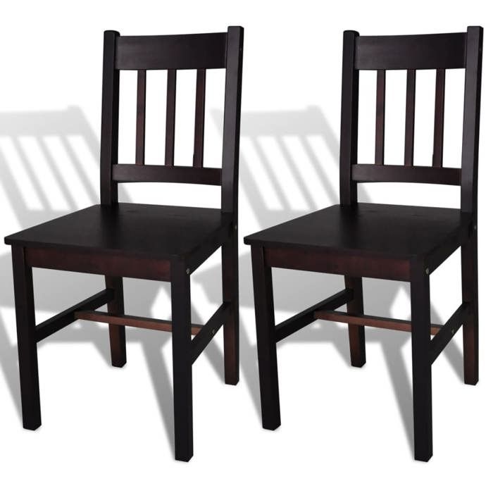VidaXL 2x Pine Wood Dining Chair Dark Brown Kitchen Chair 241516