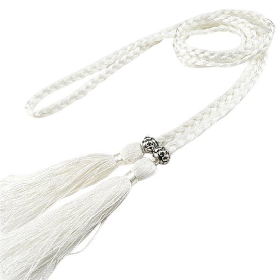 Fashion Women Thin Skinny Waistband Weave Braided Tassel Belt Dress Accessory