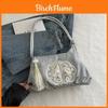 Chinese Style Silver Shoulder Bag With Pu Material And Zipper Closure For Daily Use