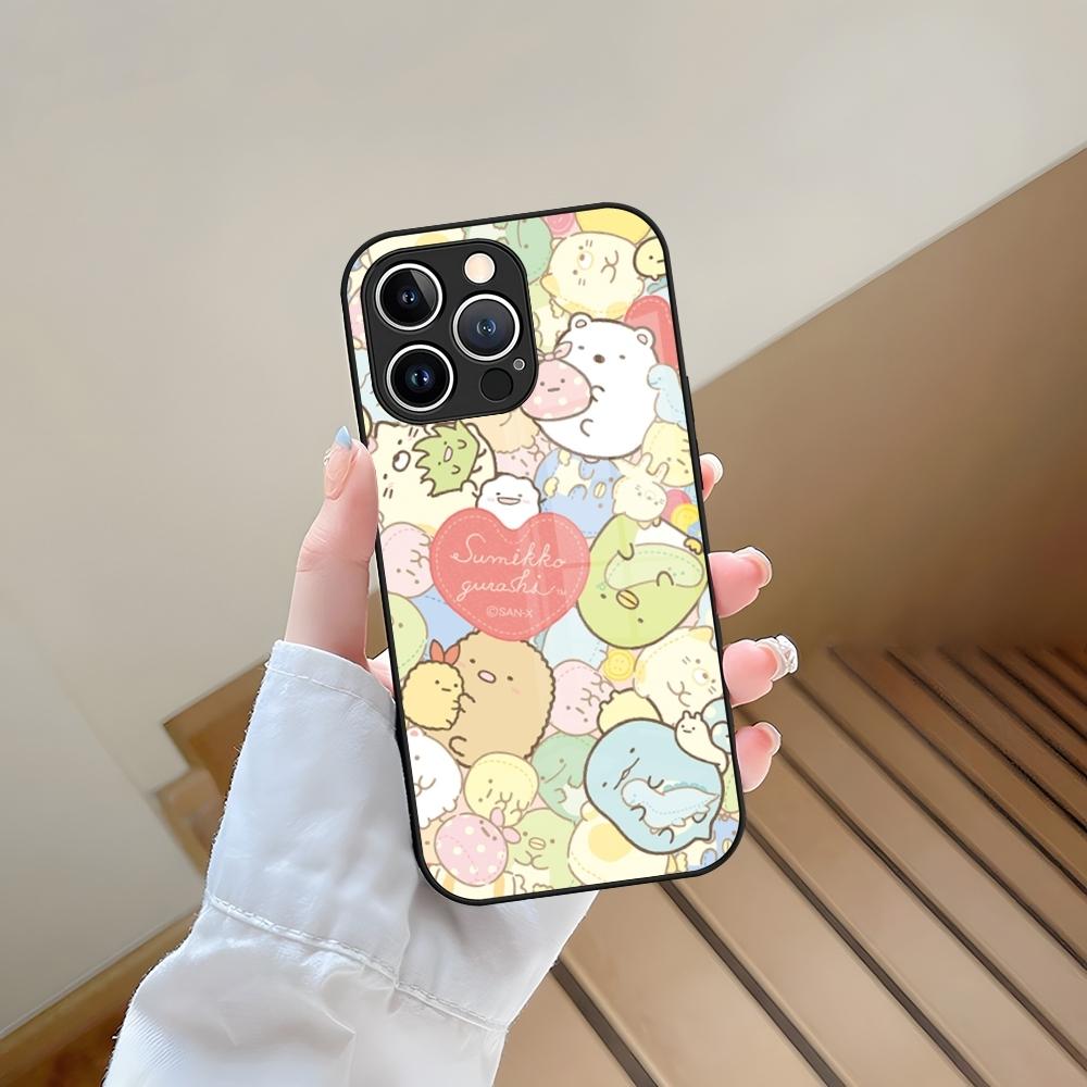 Cartoon Sumikko Gurashi Phone Case Tempered Glass For IPhone 13 17 15 16 14 12 11 Pro Max Plus Mini XR XS SE2020 Coque