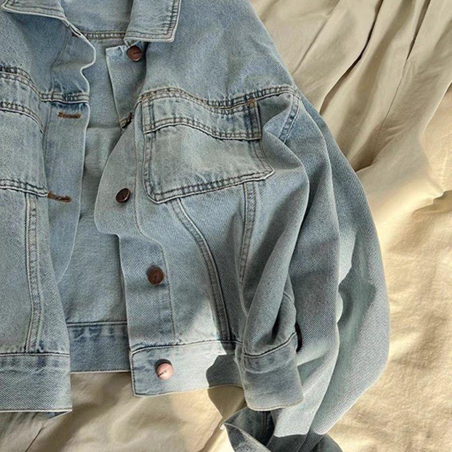 2025 Korean Style Loose Blue Denim Jacket - Women's Versatile Long Sleeve Top