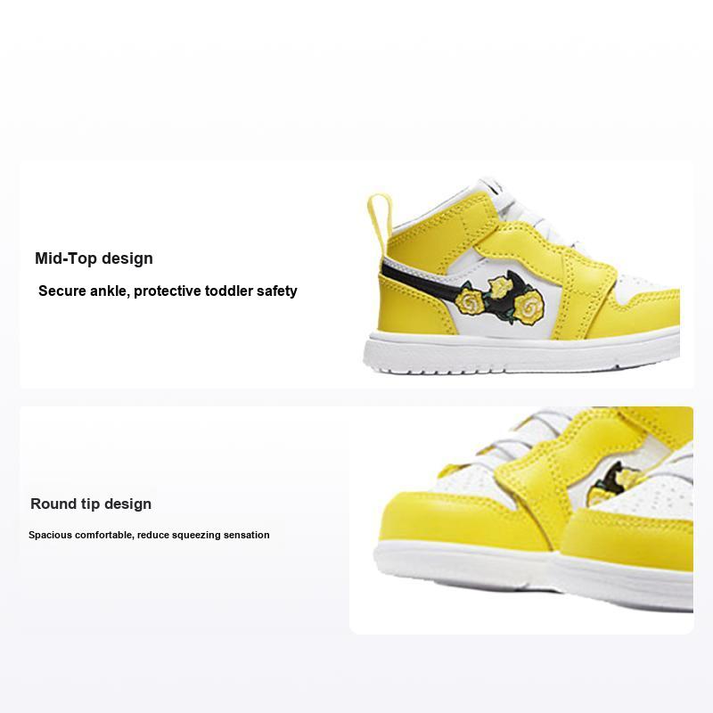 Air Jordan 1 Mid ALT TD Giallo Dinamico Sneakers per Bambini Nero Bianco AT4613-700