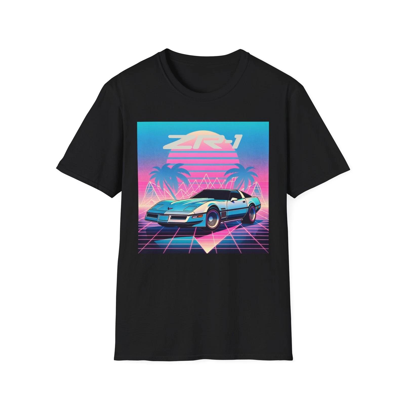 Retro C4 Corvette ZR-1 90s Vaporwave Neon Palm Tree Graphic T-Shirt XXXL