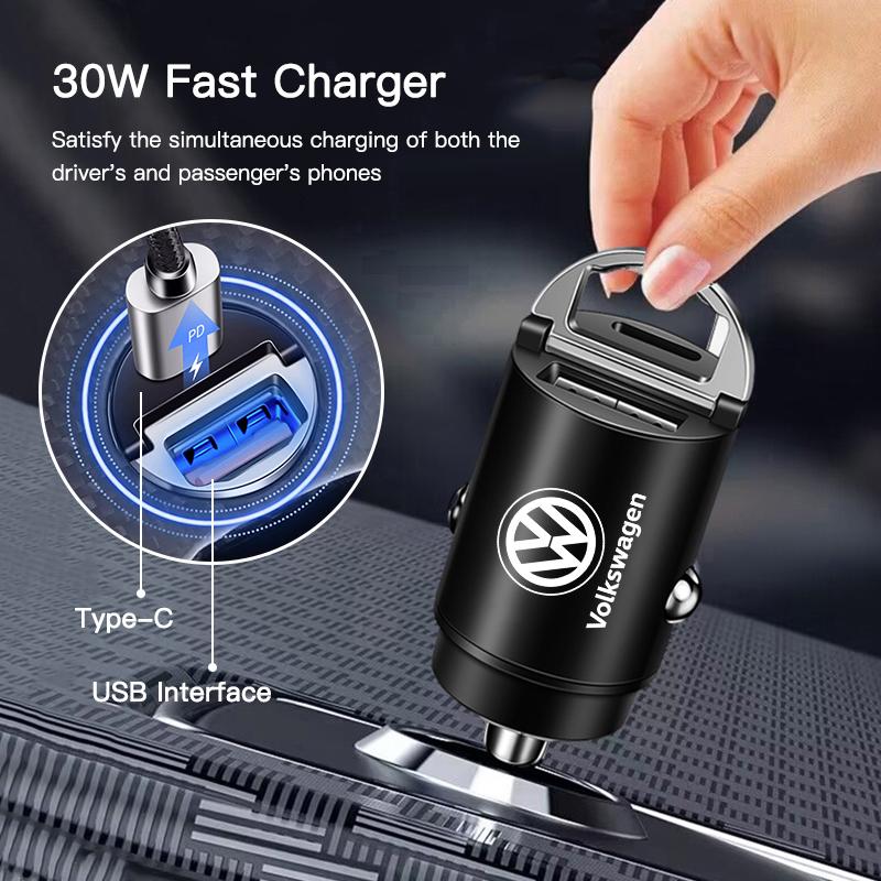 xyz1 Car Fast Charger USB Type-C Charging Adapter Accessories For VW GTI Polo Golf Passat Tiguan Arteon Touareg Taigo Caddy Jetta Bee