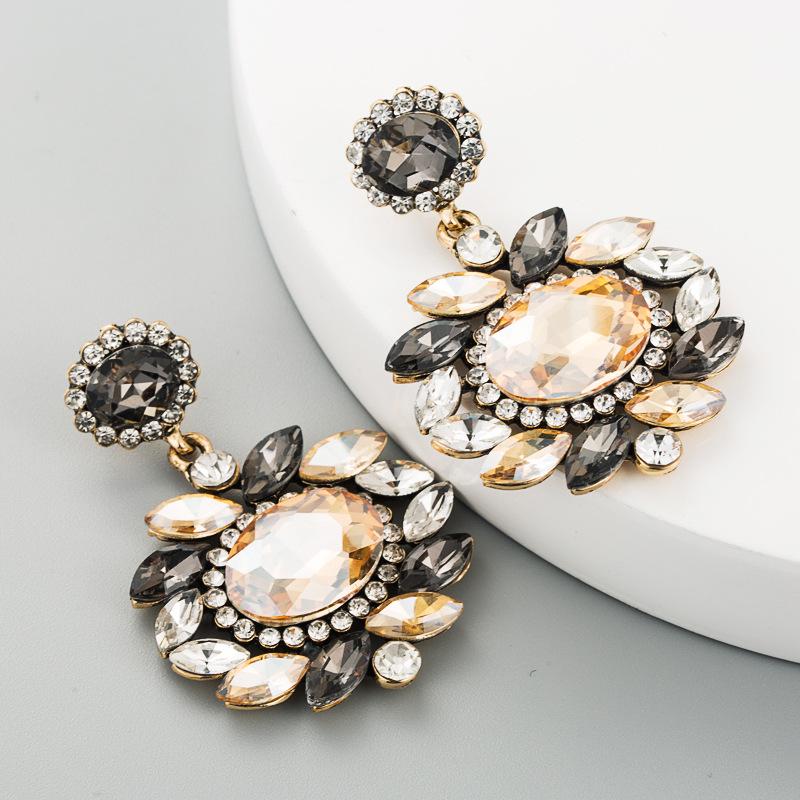 Women Retro Drop Earrings Titanium Steel Alloy Pendant Earrings Acrylic Colorful Grass Crystal Flower Geometric Ear Ornaments