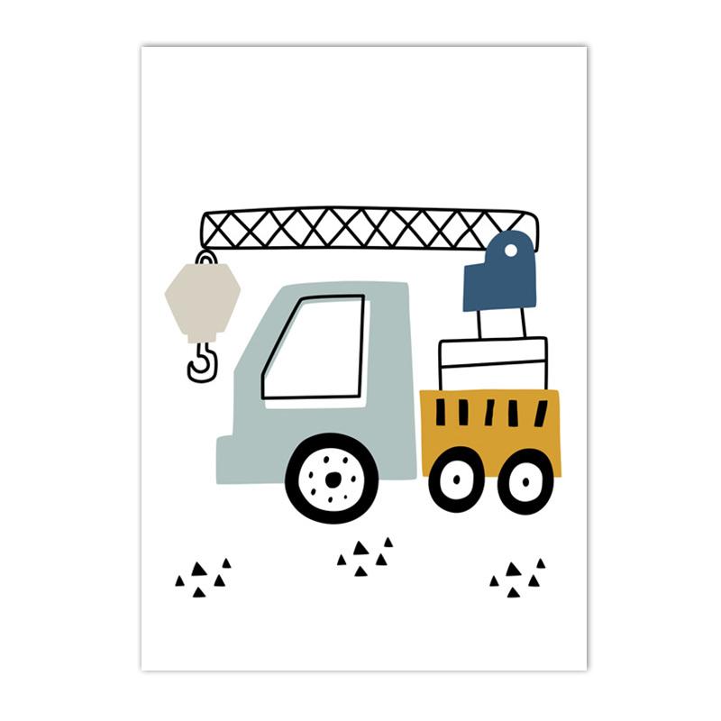 Kreslený Jeřáb Bagr Traktor Nákladní plakát Nástěnné umění Obraz na plátně Dětská školka Chlapci Obrázky Nordic Wall Print Room Decor