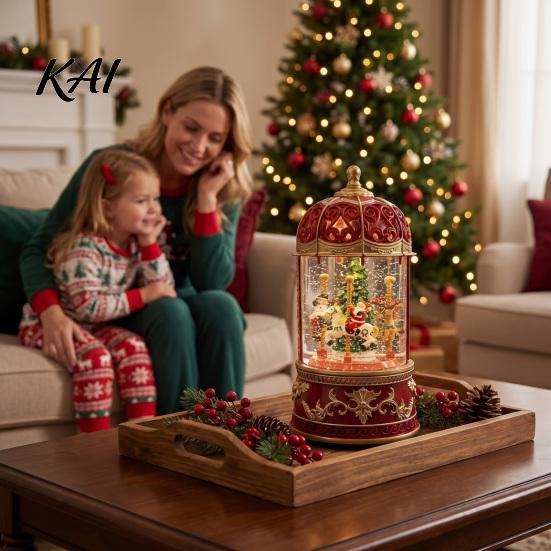 Decorative Snow Ball Christmas Lantern, Lighted Lantern with Music Swirling Glitter, Animated for USB /Battery Operated Holiday Home Decoration