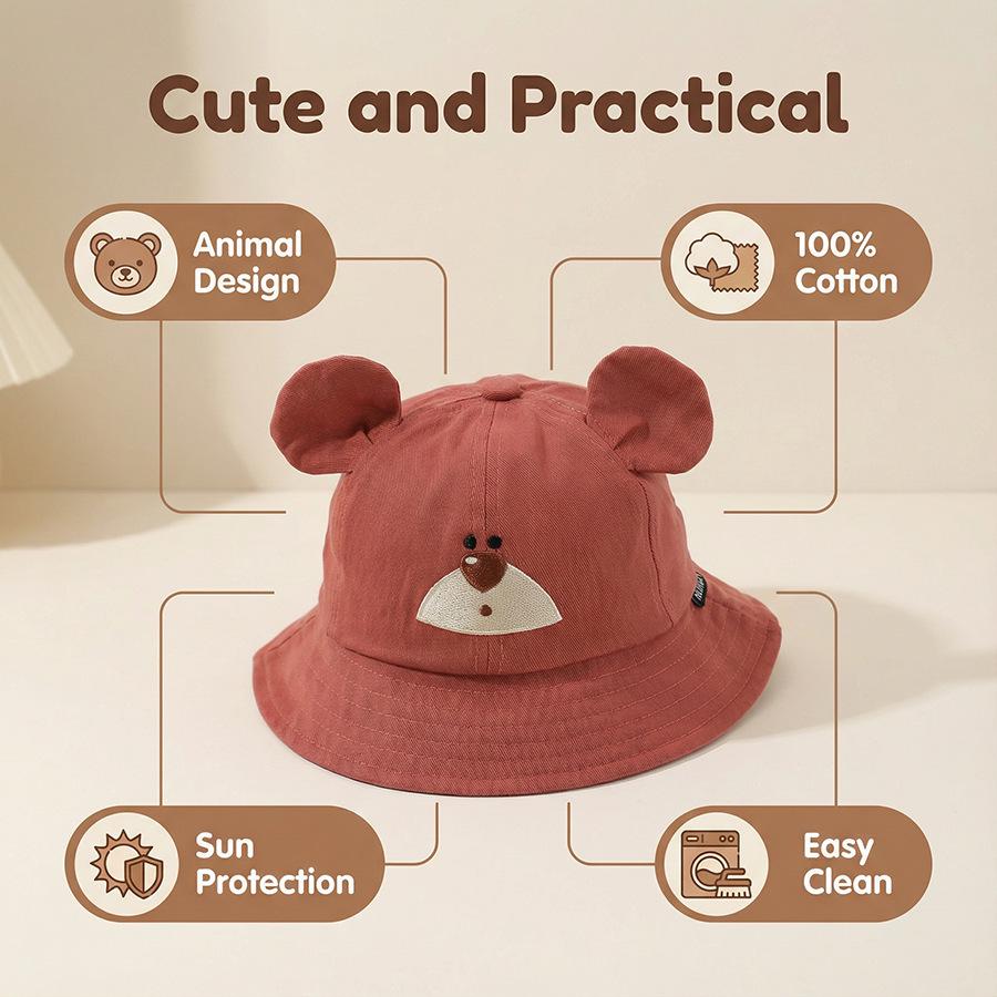 Kids' Cute Cartoon Animal Bucket Hat for Boys & Girls - Spring/Autumn, Lightweight, Sun Protection