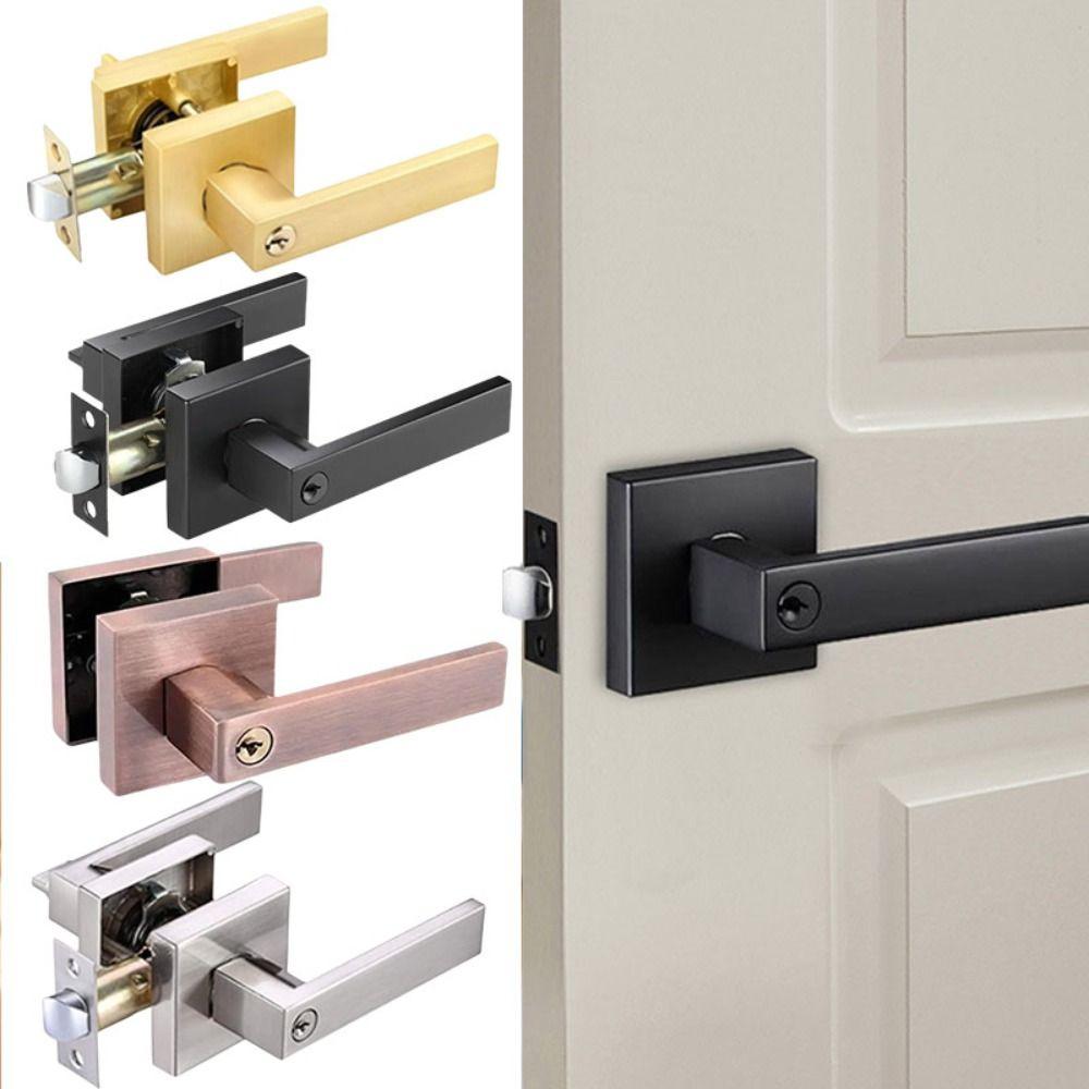Square Three-pole Handle Lock Aluminum Zinc Zinc Alloy Interior Bedroom Burglar Lock Bathroom