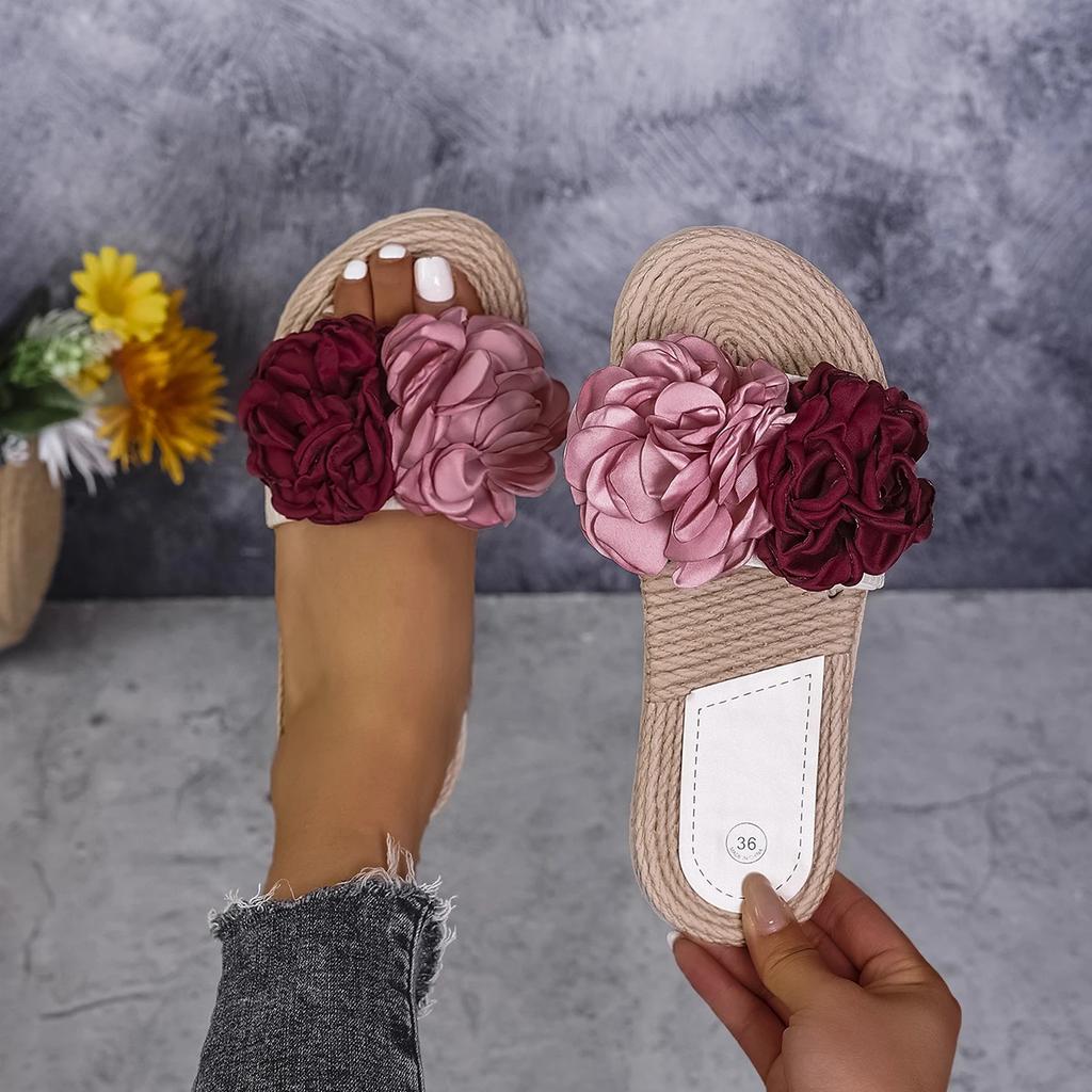 Modische Damen-Slipper, mehrfarbig, mit großem Blumenmuster, ideal für Studenten, Urlaub und Strand. Leicht, rutschfest und strapazierfähig.