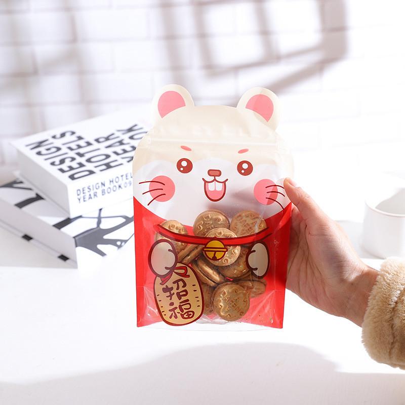 50Pcs Cartoon Animal Shape Ziplock Bags Biscuit Nougat Snowflake Pastry Candy Plastic Chinese New Year Gift Packaging