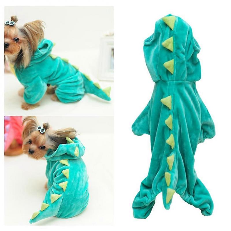 Green Dinosaur Costume For Pets Size L 2Pcs Comfortable Four- For Parties And Daily Use