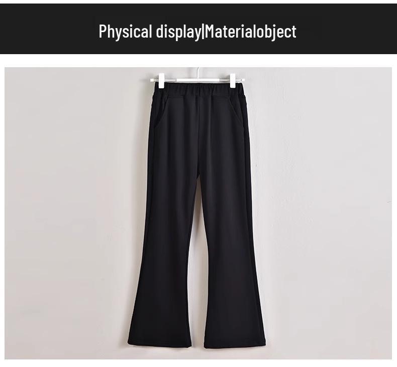 Stylish Black Flared Trousers for Girls - Fitted Waist, Autumn/Winter 2025, Casual Long Fit for Teens