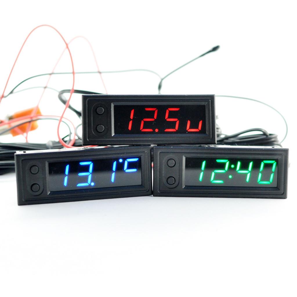 3 IN 1 Thermometer Clock Voltmeter Digital Display Electronic Clock Car Ornament