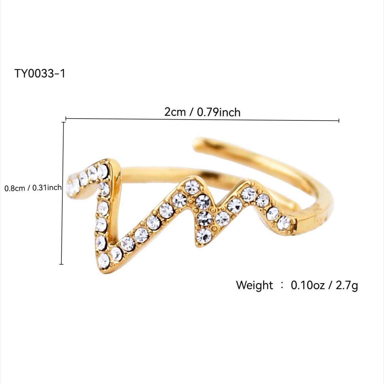 

Western Fashion Minimalist Niche Hundred Stainless Steel 18K Gold Plated With Diamonds Lightning Letter V Ring For Women Gold-color