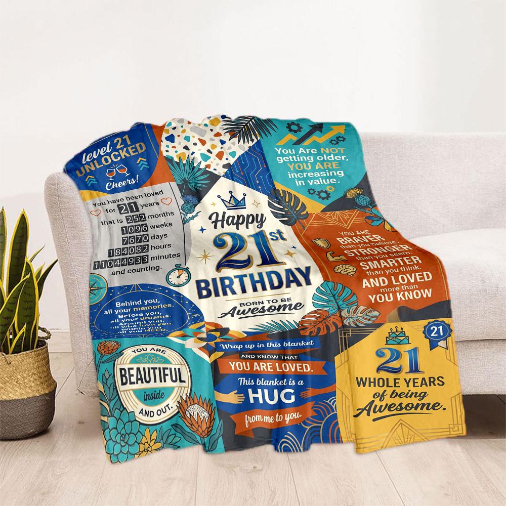 21st Birthday Celebration Blanket Soft Warm Cozy Suitable for Seaside Couch Chair for All Seasons Digital Print