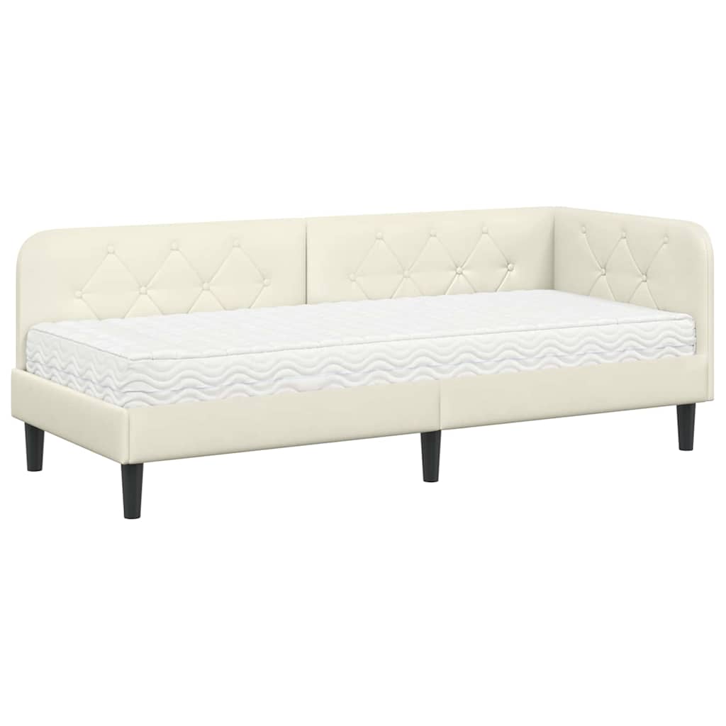 Corner Bed Frame Cream 80 X 200 Cm Velvet