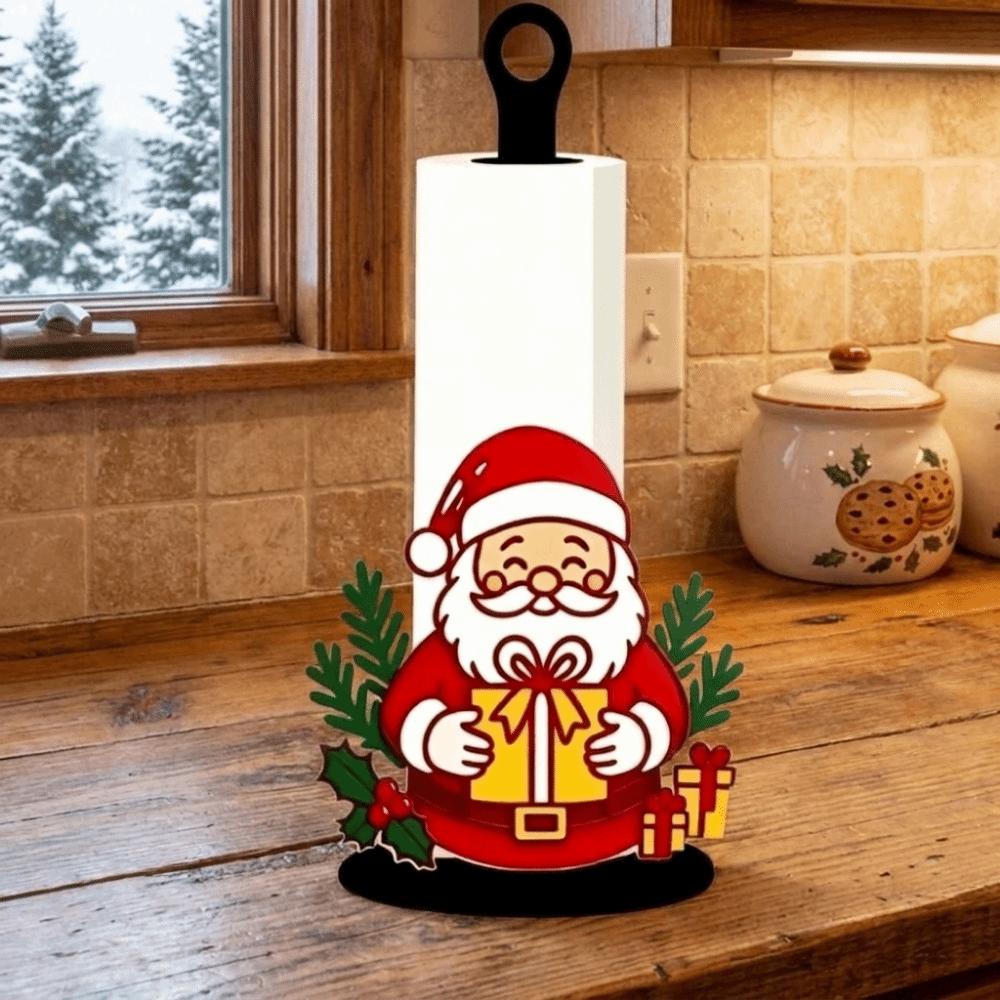 Wooden Base Santa Claus Towel Stand Acrylic Roll Paper Towel Holder Tissue Stand Dining Table