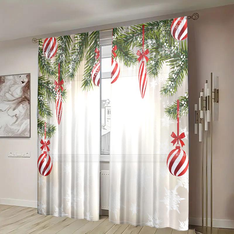 2 Stück, Weihnachtskugel Kiefernzweig Vorhänge - 30% Verdunkelung - geeignet für Wohnzimmer, Schlafzimmer, Küche, Heimdekoration