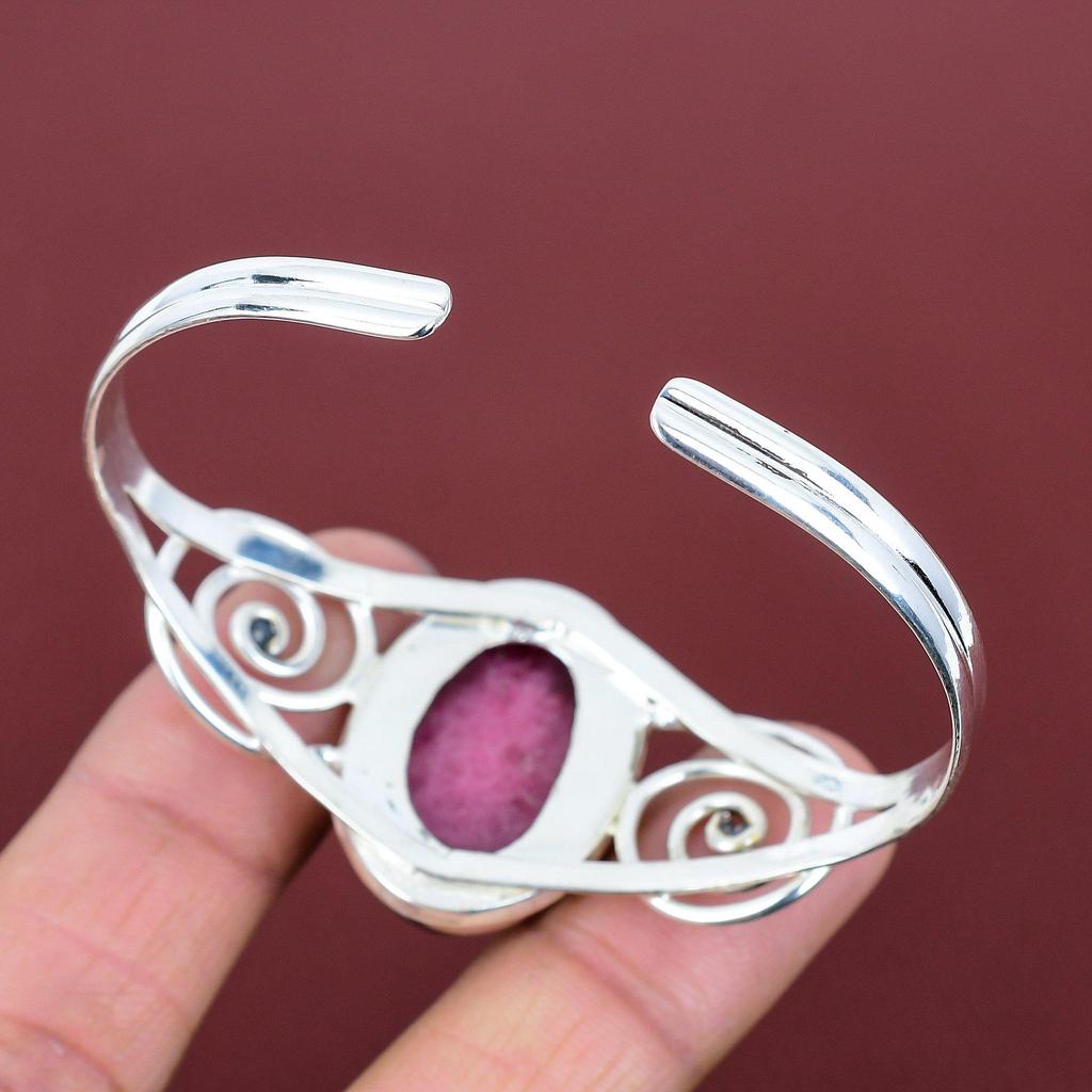 Rhodonite Bangle Gemstone Cuff Bracelet Unique Jewelry 925 Sterling Silver Bangle Adjustable Cuff Bracelet Handmade Jewelry Gifts for Friend