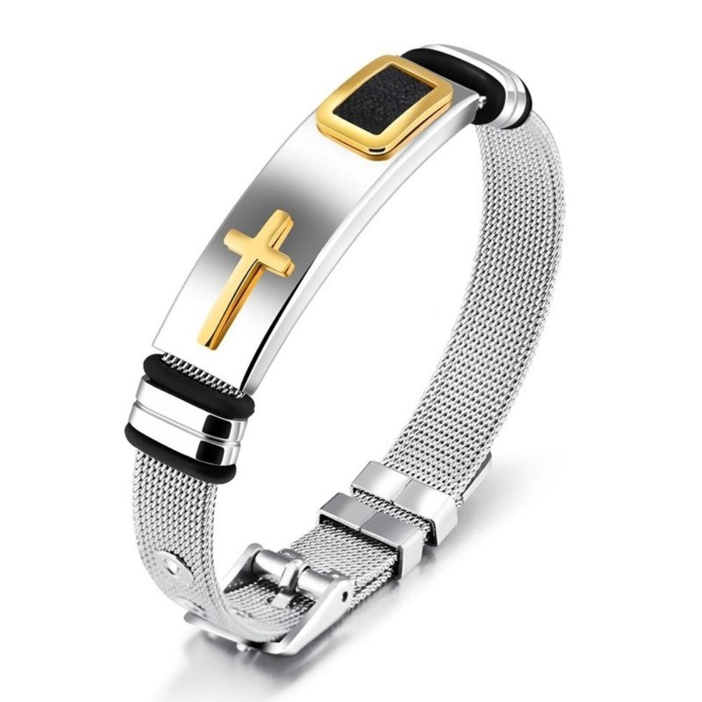 Stainless Steel Religious Bracelet Waterproof Fashion Bracelet Cross Bangles  Daily Use