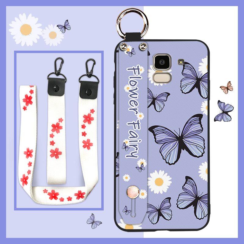 Oil Painting Anti-dust Phone Case For Samsung Galaxy J6 2018/SM-J600F Back Cover Wristband Fashion Design Kickstand Ring