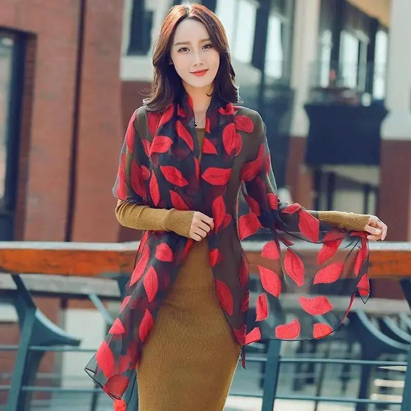 Silk Scarf Women Spring Autunm Women's Long Shawl Autumn and Winter Echarpe High-quality Fashion Lady Elegant Hijab Wraps