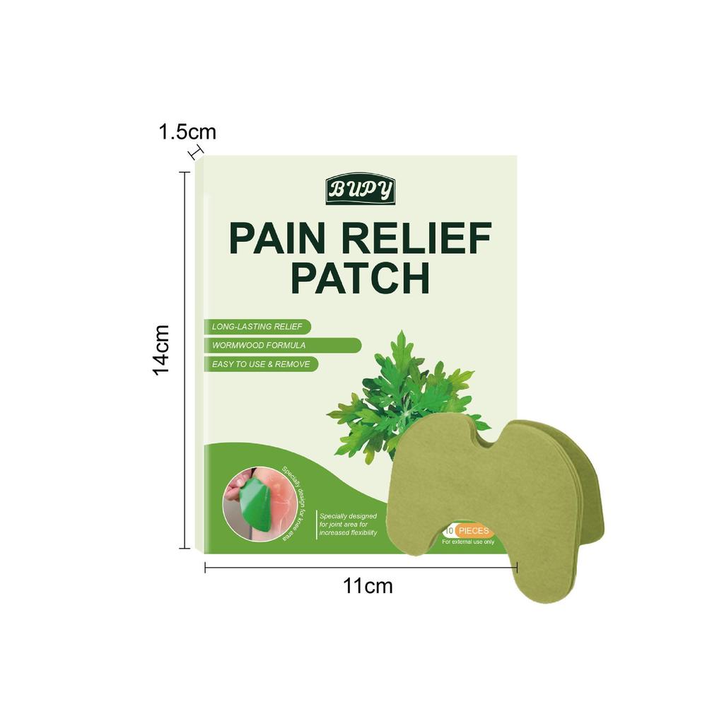 10 BUPY Mugwort Pain Relief Patches for Knee, Leg, Tendon, Joint, Lumbar, and Cervical Spine Soothing