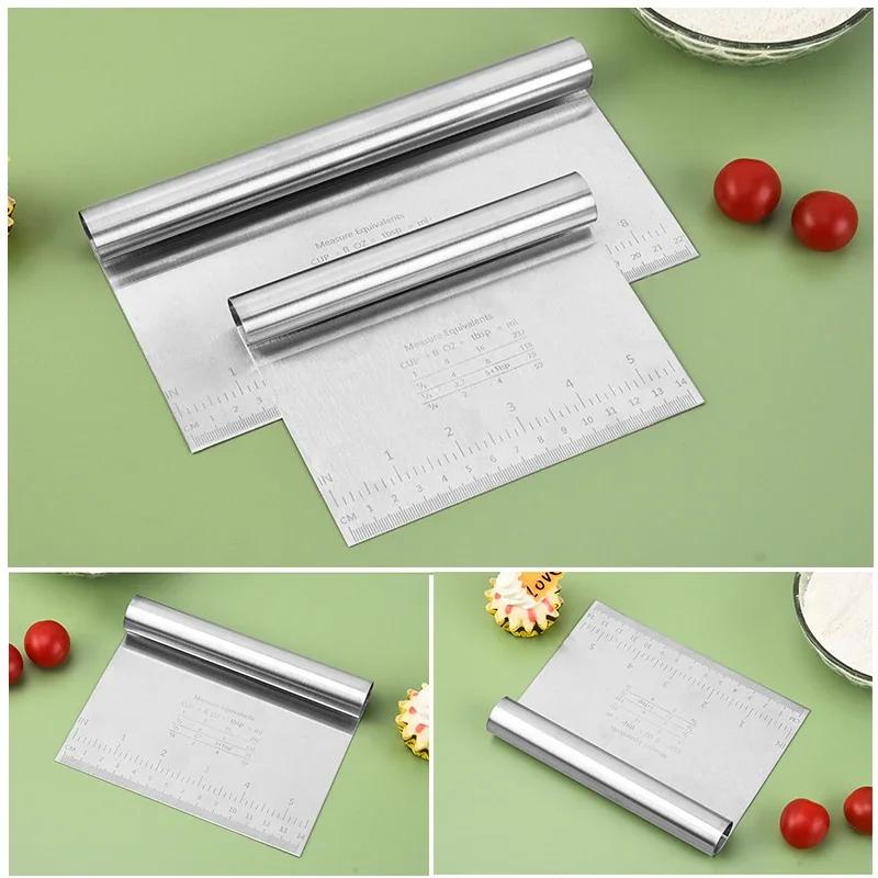 Coupe-pâte en acier inoxydable, couteau à nouilles, grattoir à gâteau avec échelle, grattoir à pâte, accessoires de cuisson