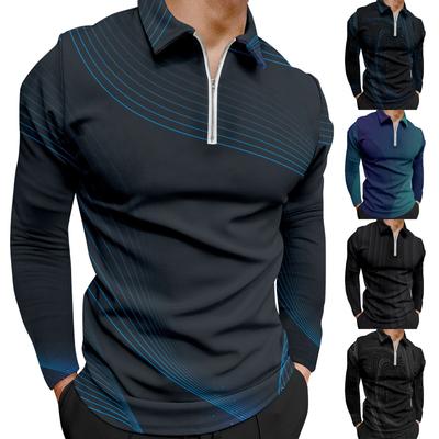 Men'S Lapel Long Sleeve Printed Casual Top Loose Sports Lapel Shirt