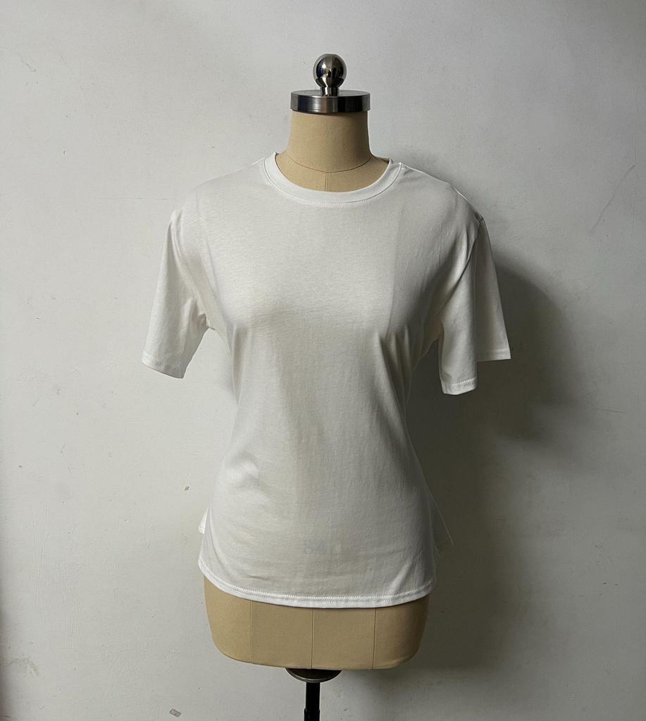 Women's Solid Color Cinched Waist Round Neck Cotton T-Shirt – Casual Short Sleeve Top (2026)