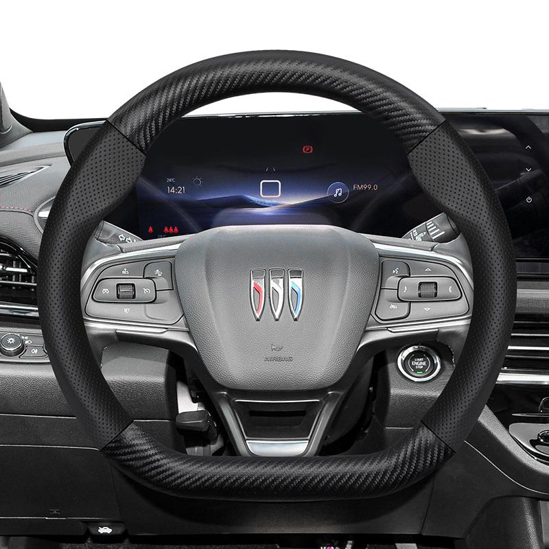 Suitable for Buick Perforated Leather Matte Carbon Fiber Texture Steering Wheel Cover Encore GX Envista Envision Enclave Black