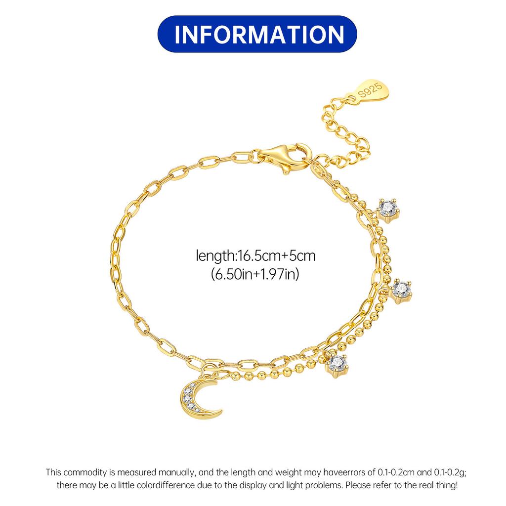S925 Silver Gold Moon Star Bracelet Chain Link Women Bracelet Jewelry Party Trendy Anniversary Gifts