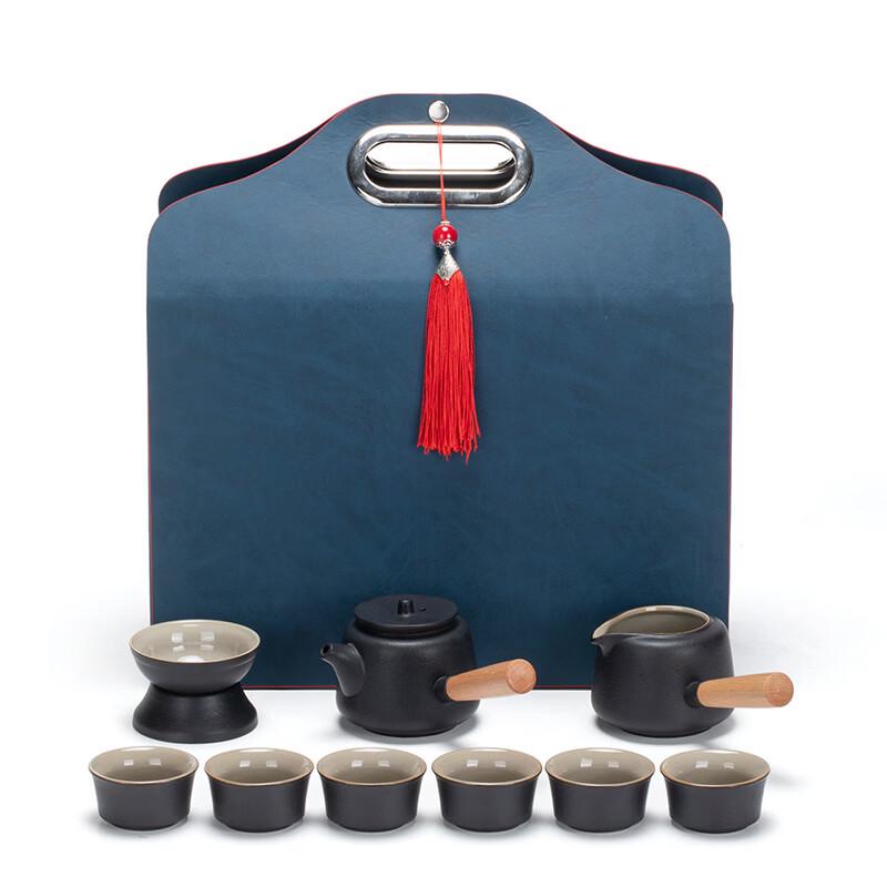 Luxury Black Pottery Side-Handle Kung Fu Tea Set