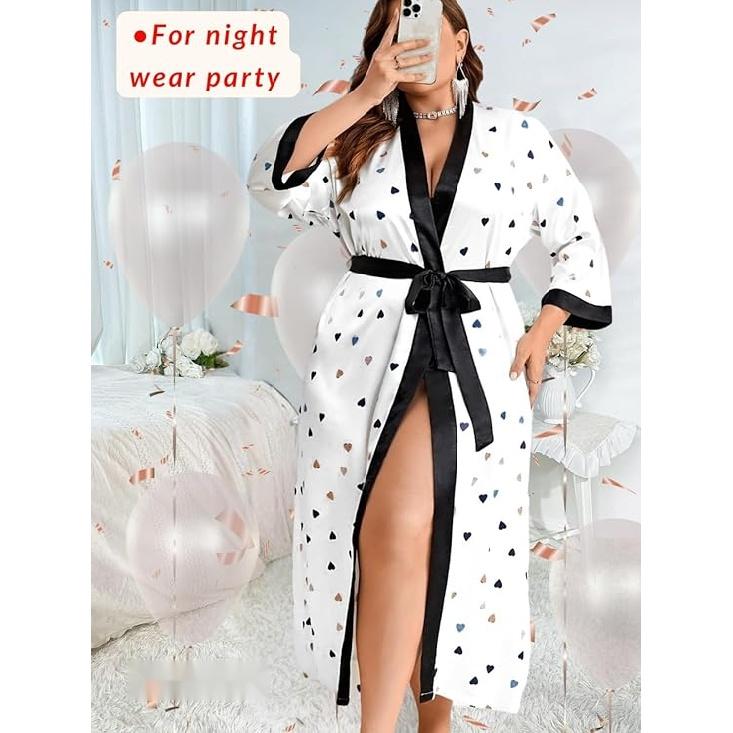 Women's Plus Size Valentines Robe, Sexy Satin Robe Long Sleepwear