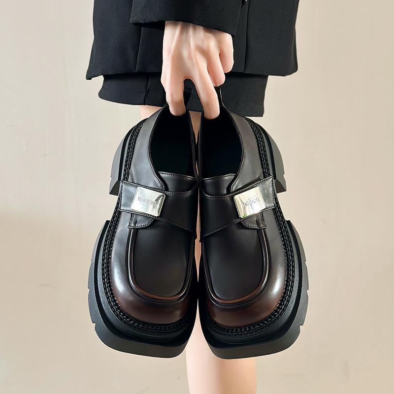 Knock and look thin~ Thick-soled heightening loafers for women's 2025 spring and autumn new muffin single shoes British Mary Jane small leather shoes