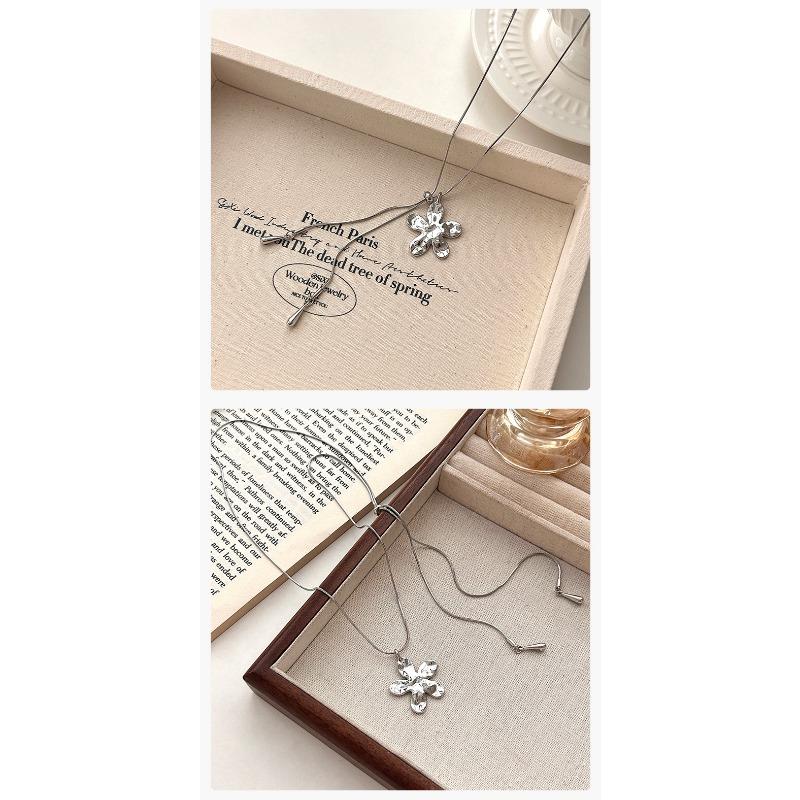 Korean Style Pull Out Flower Long Snake Bone Sweater Necklace For Women