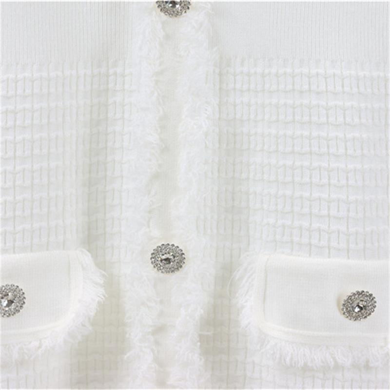 Autumn And Winter Knitted Dress For Women  V-Neck Tassel Solid Color Mid Length Skirt