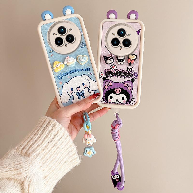 KEYSION Cute Ear 3D Cartoon Case for Realme 14 Pro+ 5G with Bracelet Silicone Shockproof Phone Cover for OPPO Realme 14 Pro 5G