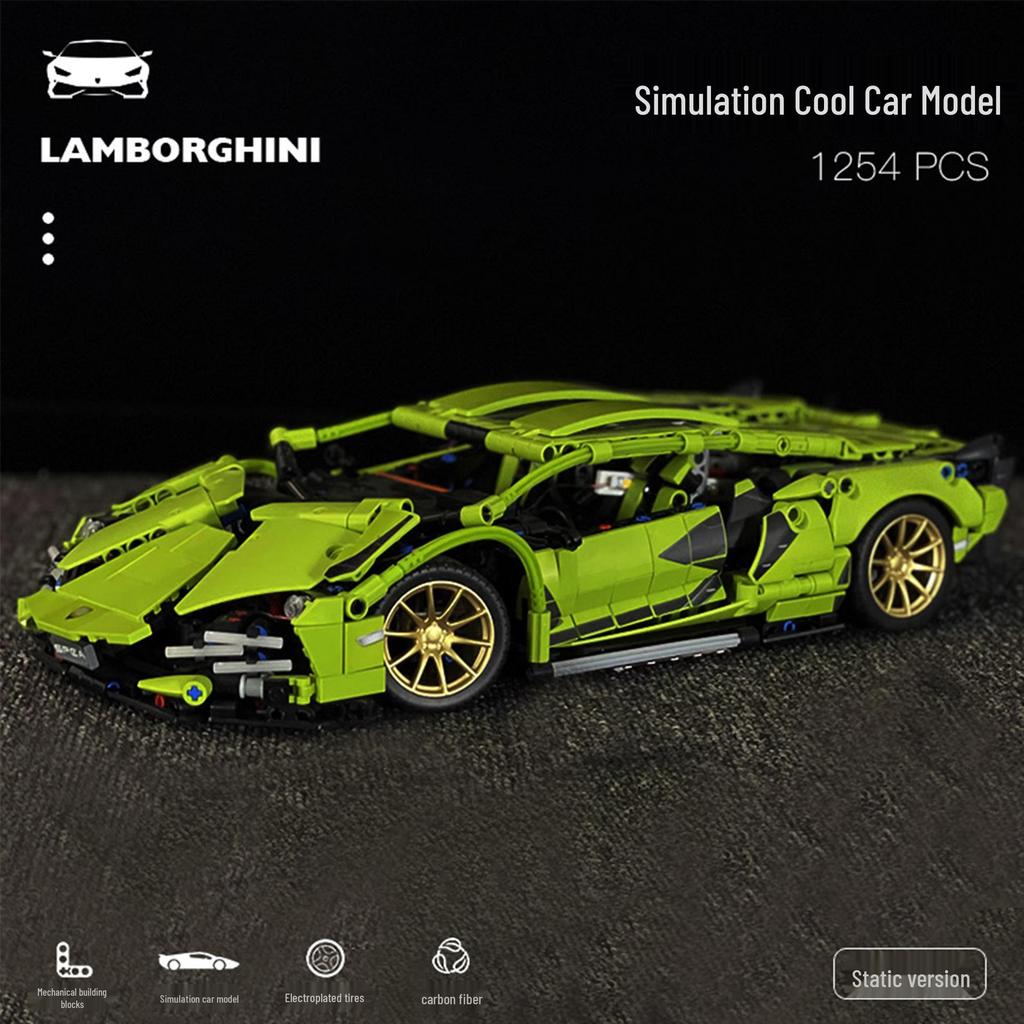 Green Bull 1:14 Remote Control Sports Car - Lego-Compatible Racing Model Building Set