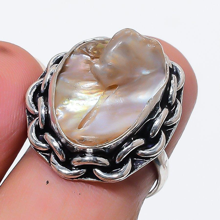 

Natural Biwa Pearl Gemstone 925 Sterling Silver Jewelry Ring Size 6.5 S8M27