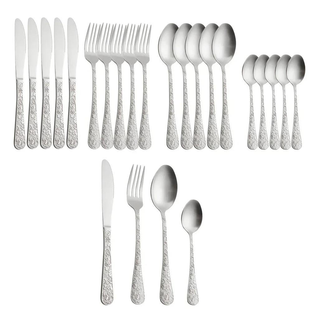 24pcs Golden Spoon Knife Fork Set Luxury Stainless Steel Tableware Set High-end Retro Complete Cutlery For 6 People Home Decor