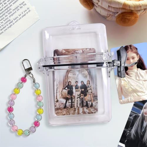 JOLUCE Transparent Card Case with Large Capacity and Instax Holder, 2-Piece Set, Featured Korean Idols, Includes Keychain, Waterproof Storage, and Car