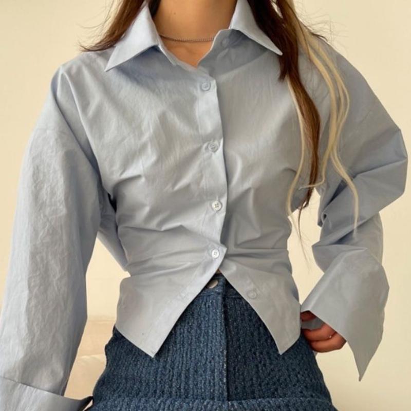 Gömlek Kadın Hotsweet Moda Şık Bandaj Tasarım Basit Ince Bahar Öfke Kore Tarzı Katı Tüm Maç Rahat Harajuku Kızlar