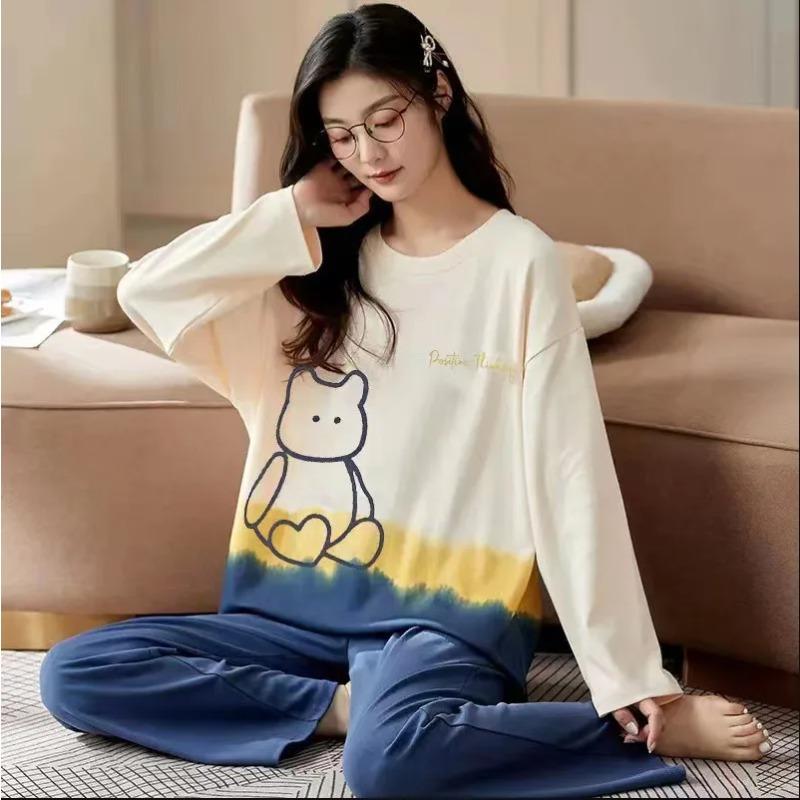 Spring and Autumn Women's Pajamas Home Wear Girls Long Sleeve Student Set Autumn and Winter Loose Home Wear