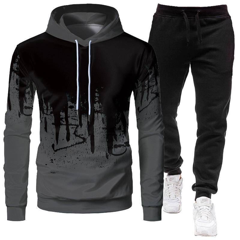 2026 Men's Sporty Slim Fit Graffiti Print Hooded Set