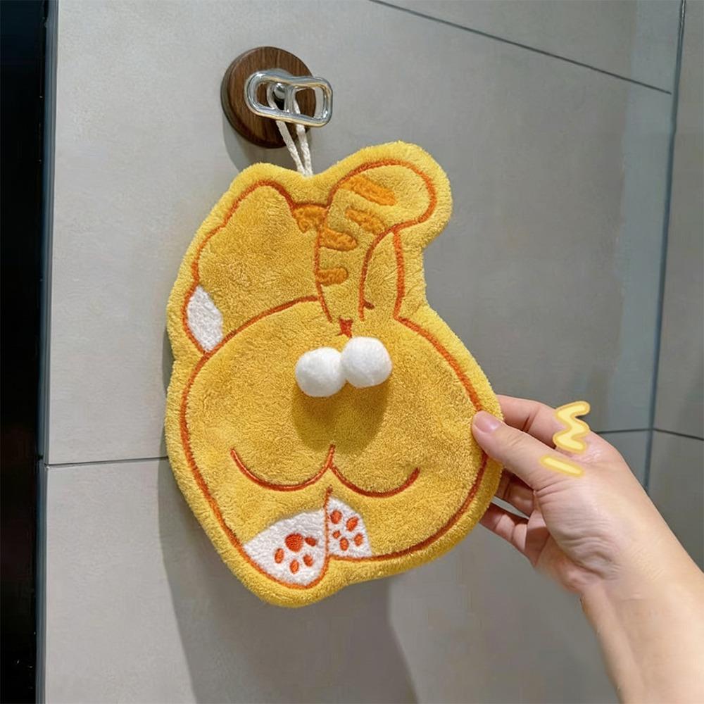 

Coral Fleece Cat Egg Hand Towel Puppy Hanging Towel Durable Bathroom Kerchief Kitchen Bathroom Use Cat