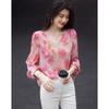 Demana Spring French Style Puff Sleeve Blouse with Gold Thread Print