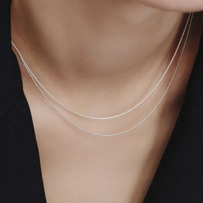 Silver 925 Double-Strand Layered Silky Chain Necklace #LSN37