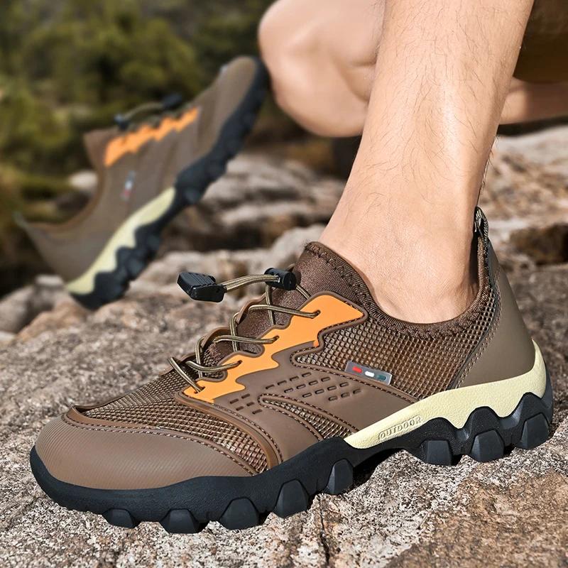Mesh Men Shoes Summer Outdoor Quick Drying Hiking Shoes Hollowed Out Breathable Anti Slip One Foot Barefoot Casual Sports Shoes